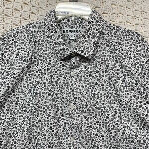 Express Dress Shirt Men XL 17-17.5‎ Black/White Floral Slim Fit Button Up